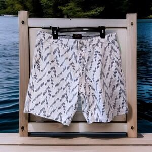 JACHS NY Men's White & Navy‎ Zigzag Chino Shorts Cotton Stretch Casual Preppy 32
